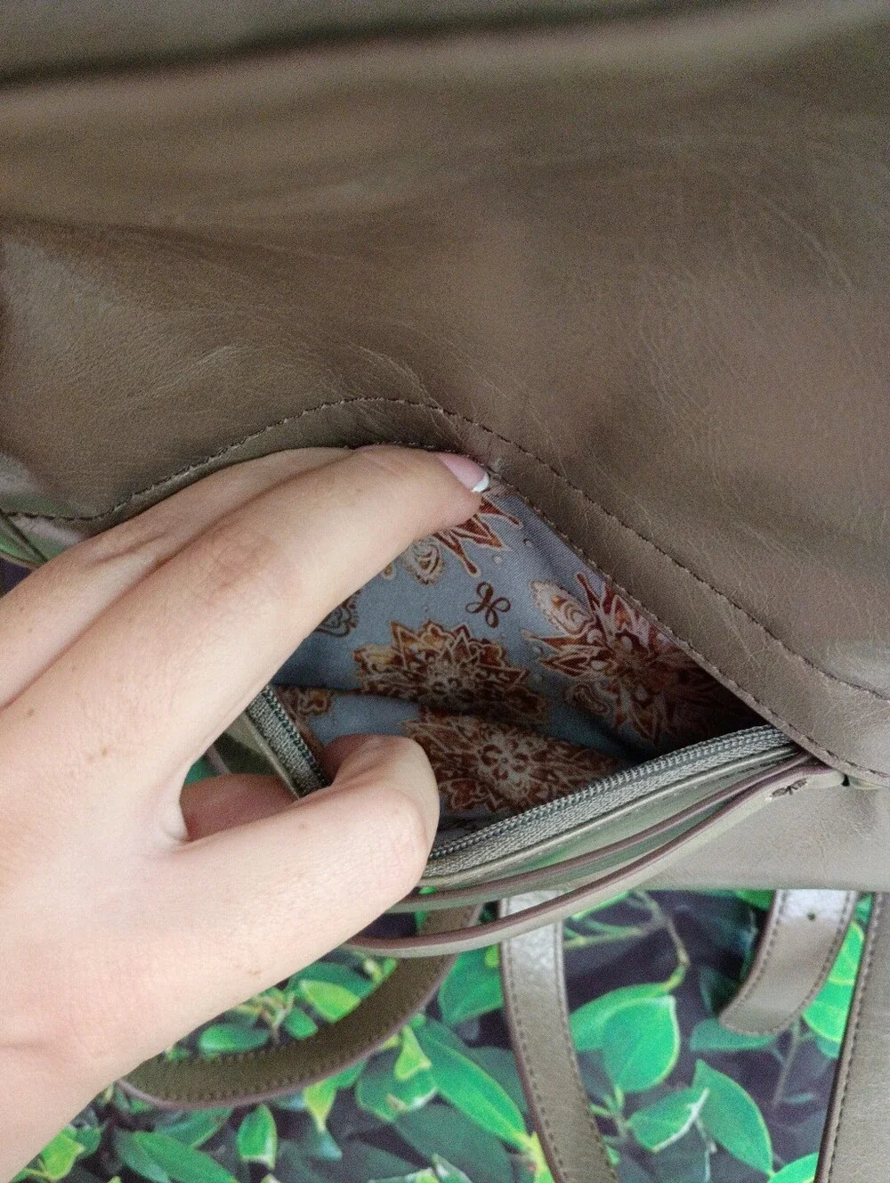 HOBO Taupe Leather Backpack with Gold Hardware